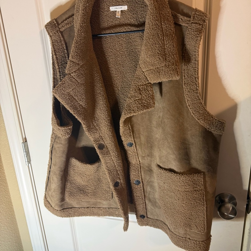 Maurices Brown Sherpa Faux Suede Snap Front Vest Size 2X Cozy